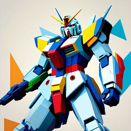 プラモデル、かっこいい、ガンダム風、カラフル、シンプルな背景