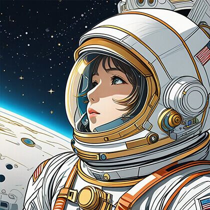 Japanese manga style, anime, intricate details, an astronaut, in space, professional light, masterpiece, anime screencap, colored, line sketch, intricate line sketch, medium full shot