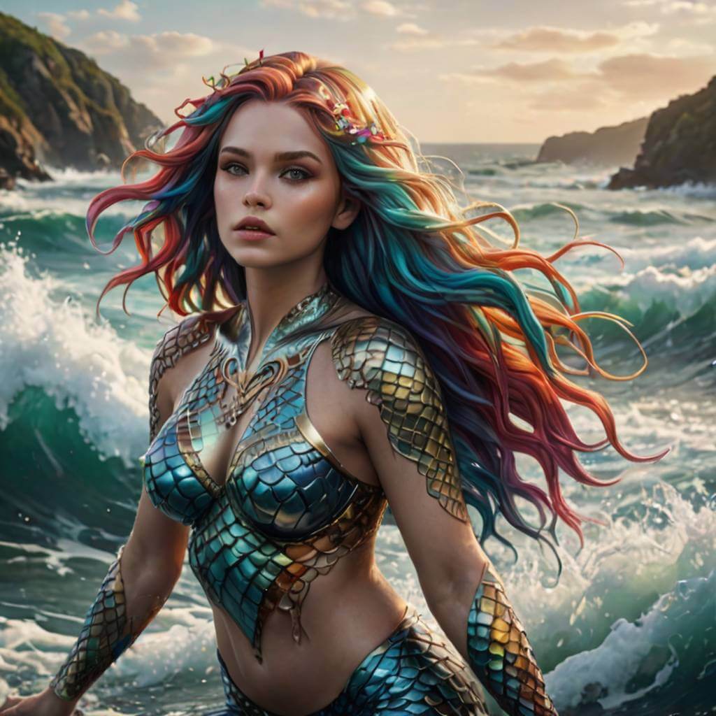 Une sirène féérique qui émerge de l'océan.