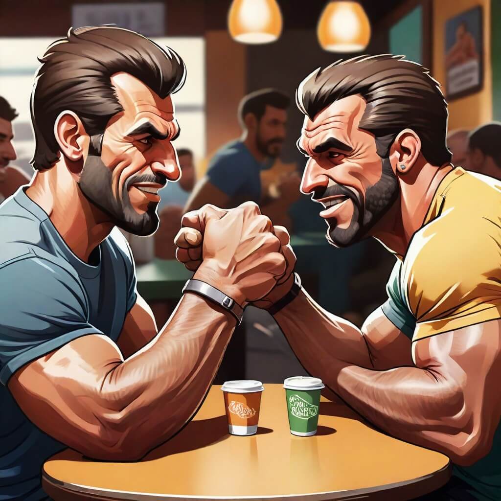Deux homme musclés qui font un bras de fer.