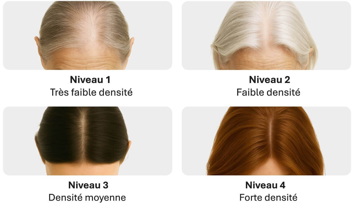 Test de densité des cheveux par IA: identifie 4 niveaux de densité capillaire