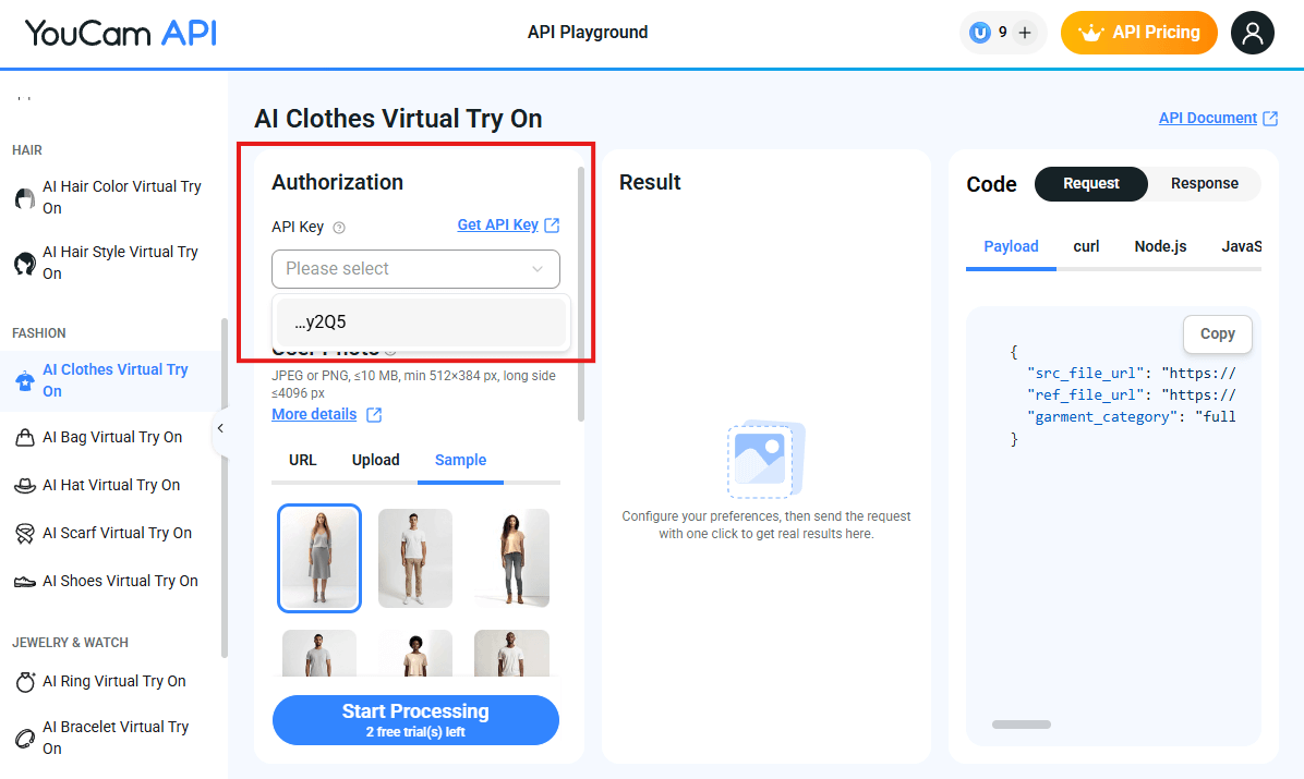 API Key in Playground