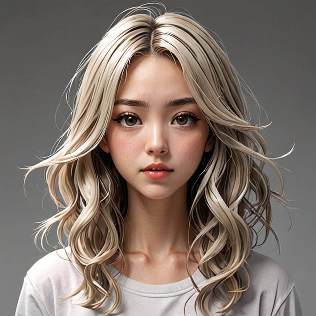 극도로 섬세한 머리카락 움직임, 역동적인 표정, 유동성과 임팩트에 대한 강조, 자화상, 한 사람
