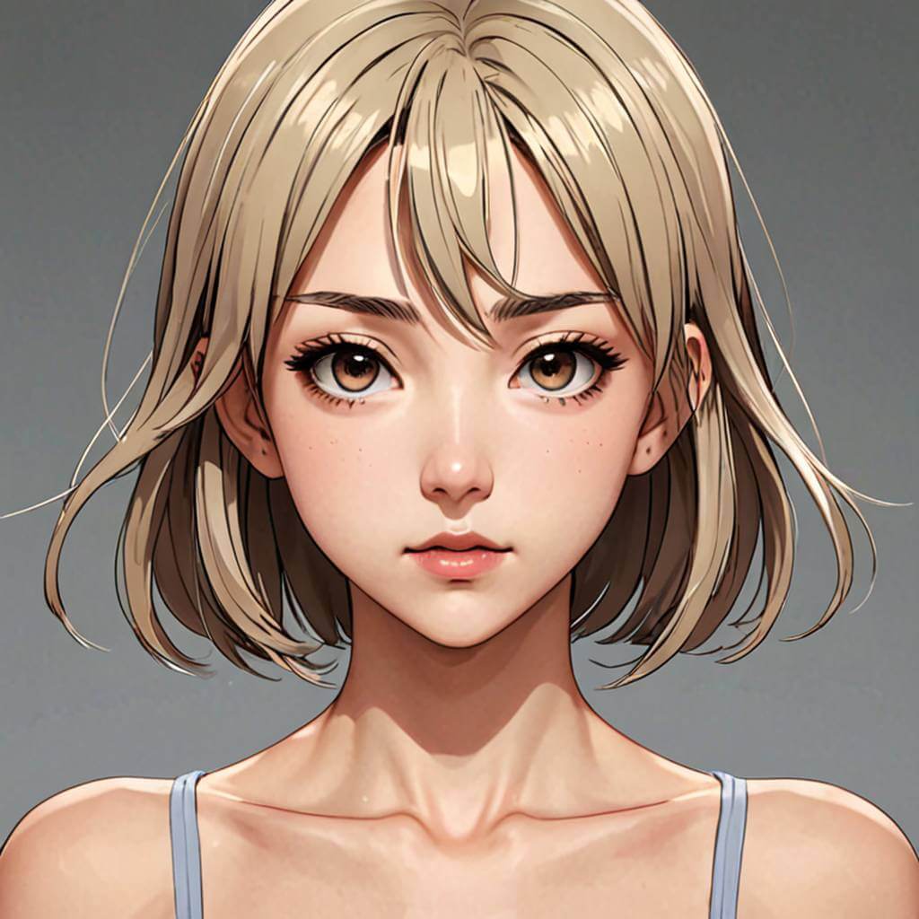보다 섬세한 이목구비, 과장되지 않은 표정, 차분한 색감, 애니메이션의 틀 안에서 사실적인 인체 해부학에 초점을 맞춘 여성 캐릭터
