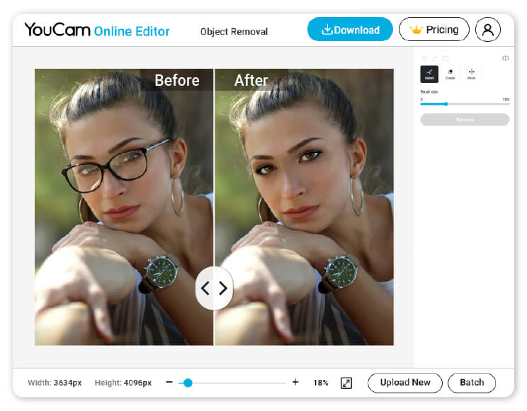 Remove Glasses from Photo with YouCam Online Editor
