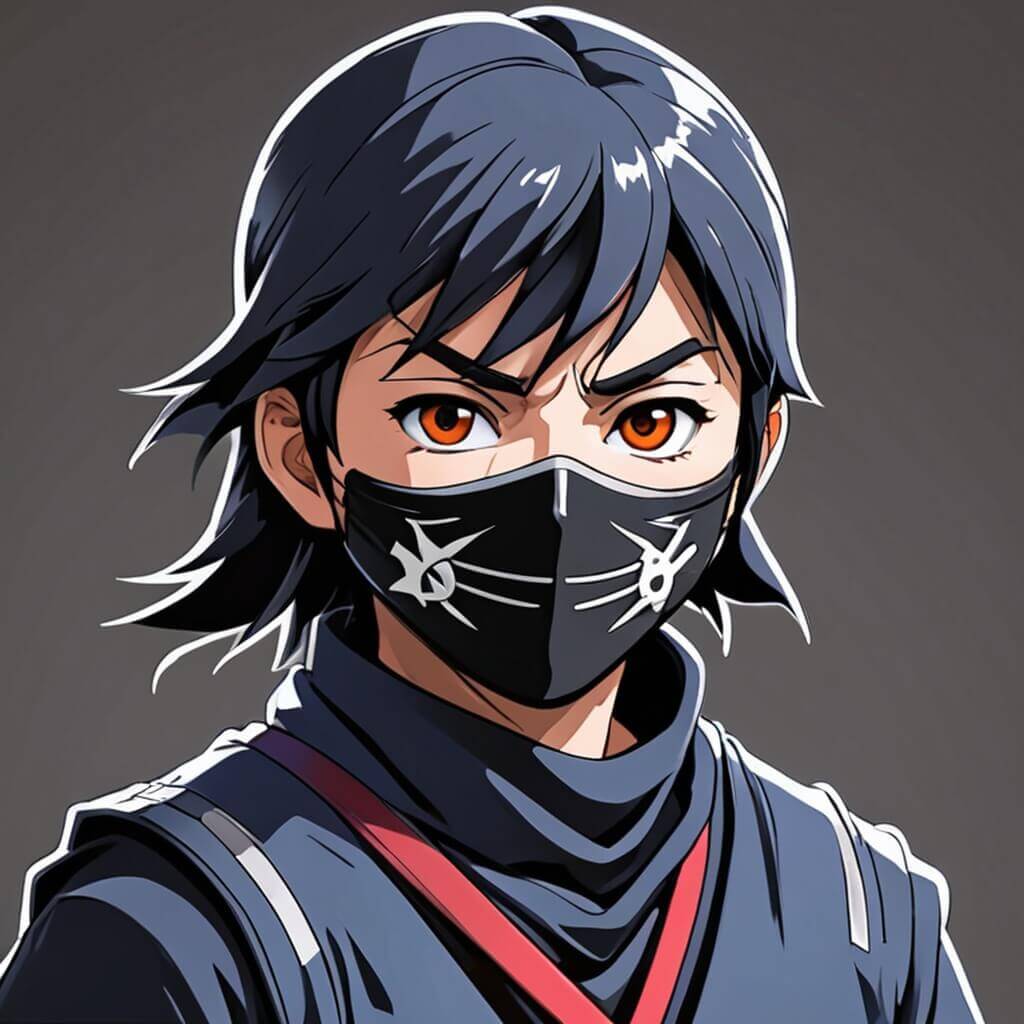 Un pequeño ninja con máscara, shuriken y una sonrisa traviesa.