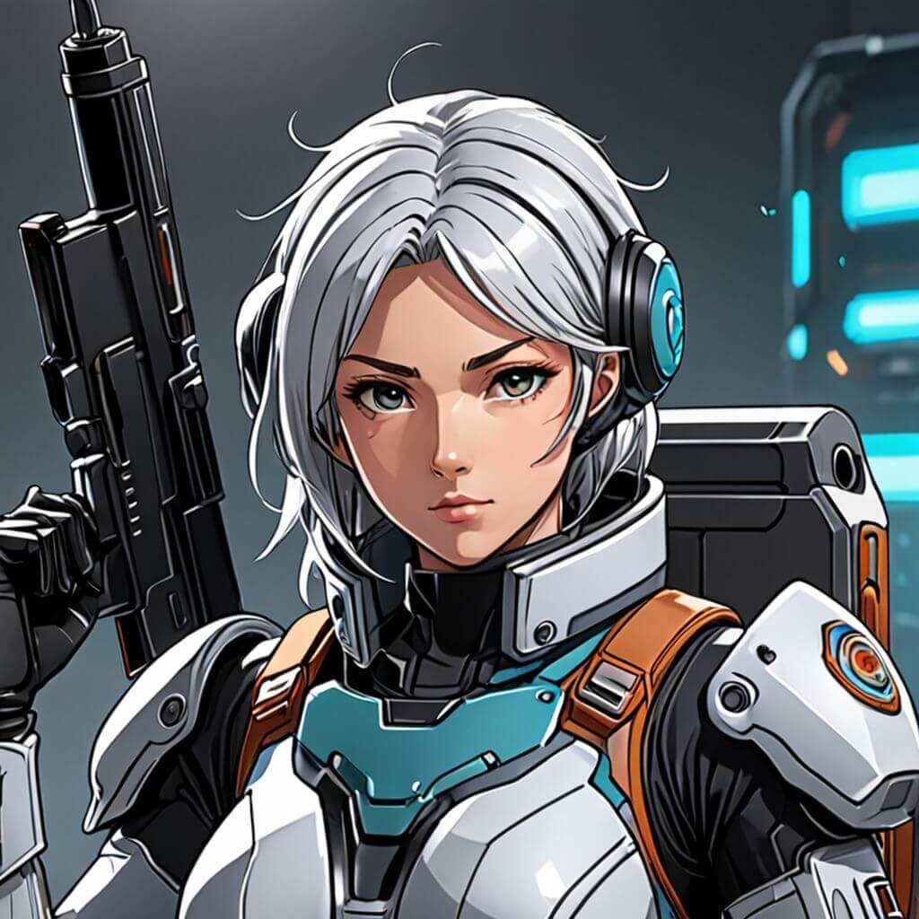 Un ranger con traje espacial, pistola láser y mirada decidida.