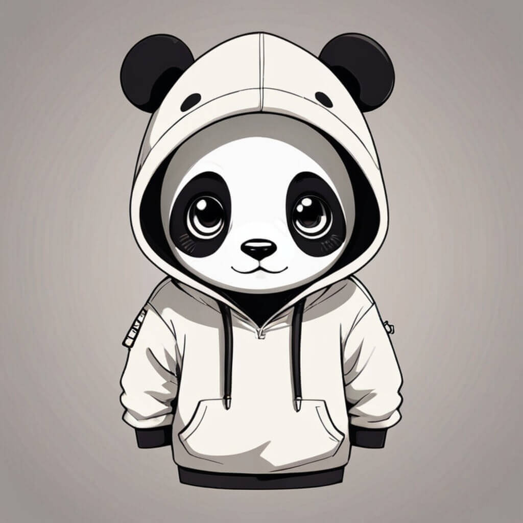 Un personaje que viste una sudadera con capucha con temática de panda y ojos grandes y redondos.