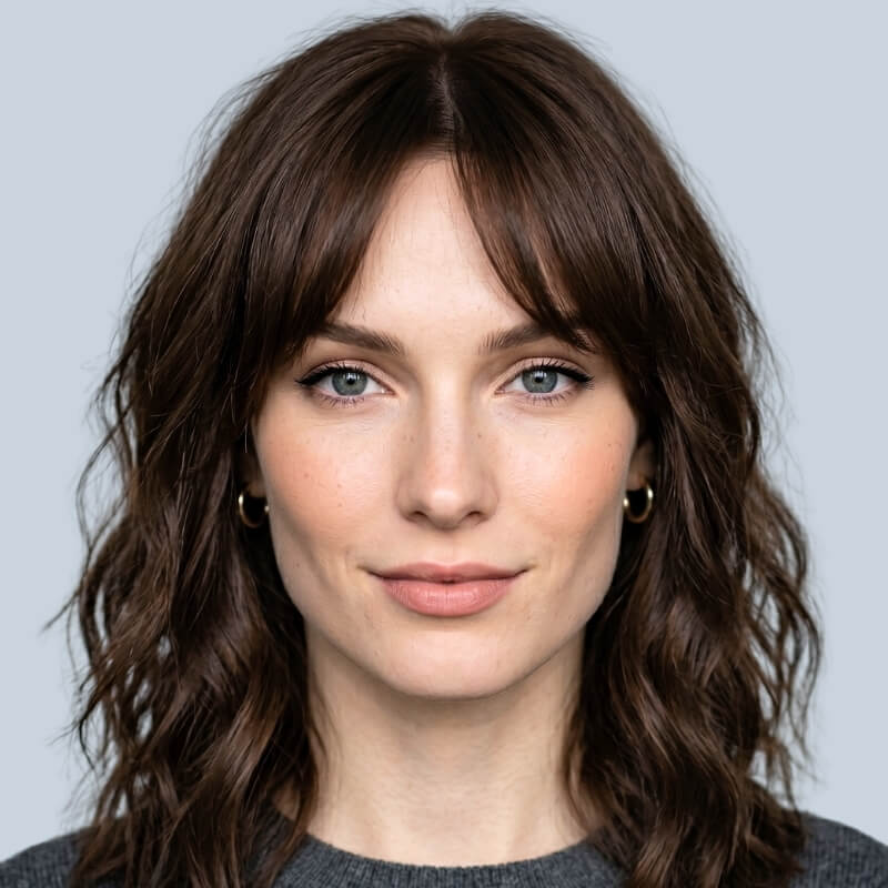Curtain Bangs with Shoulder-Length Waves